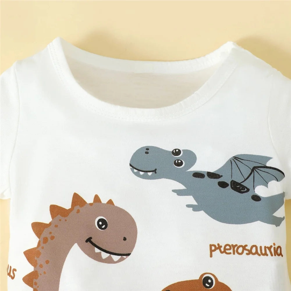 2PCS Baby Boy Dinosaur Summer Outfit with Short Sleeve Top and Shorts 0–3 Years
