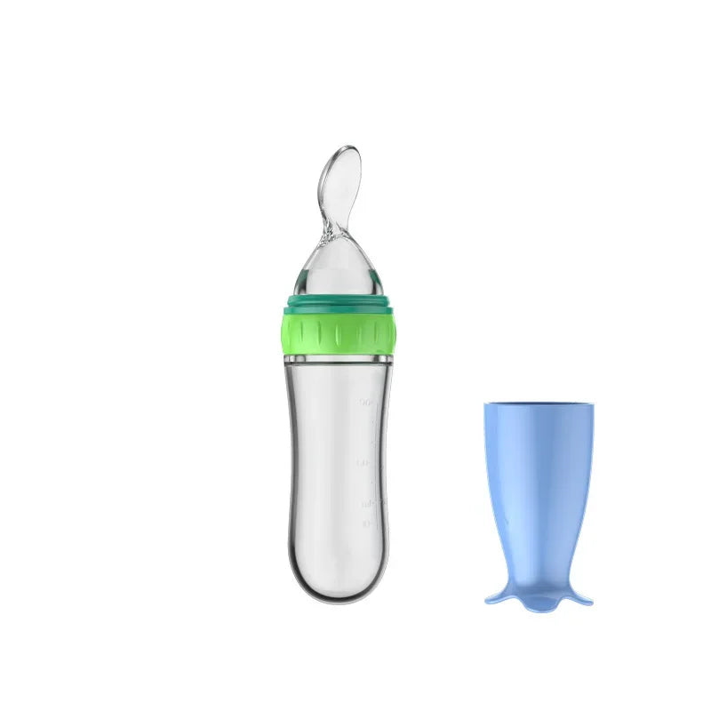 Silicone Baby Bottle with Spoon – Safe Squeeze Feeder for Rice Cereal & Milk Feeding