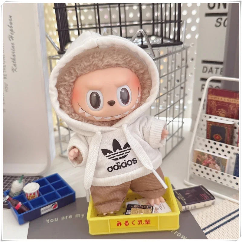 Labubu V1/V2/V3 Doll Clothing Set – Trendy Korean Hoodie & Pants Outfit 15–17cm Dolls