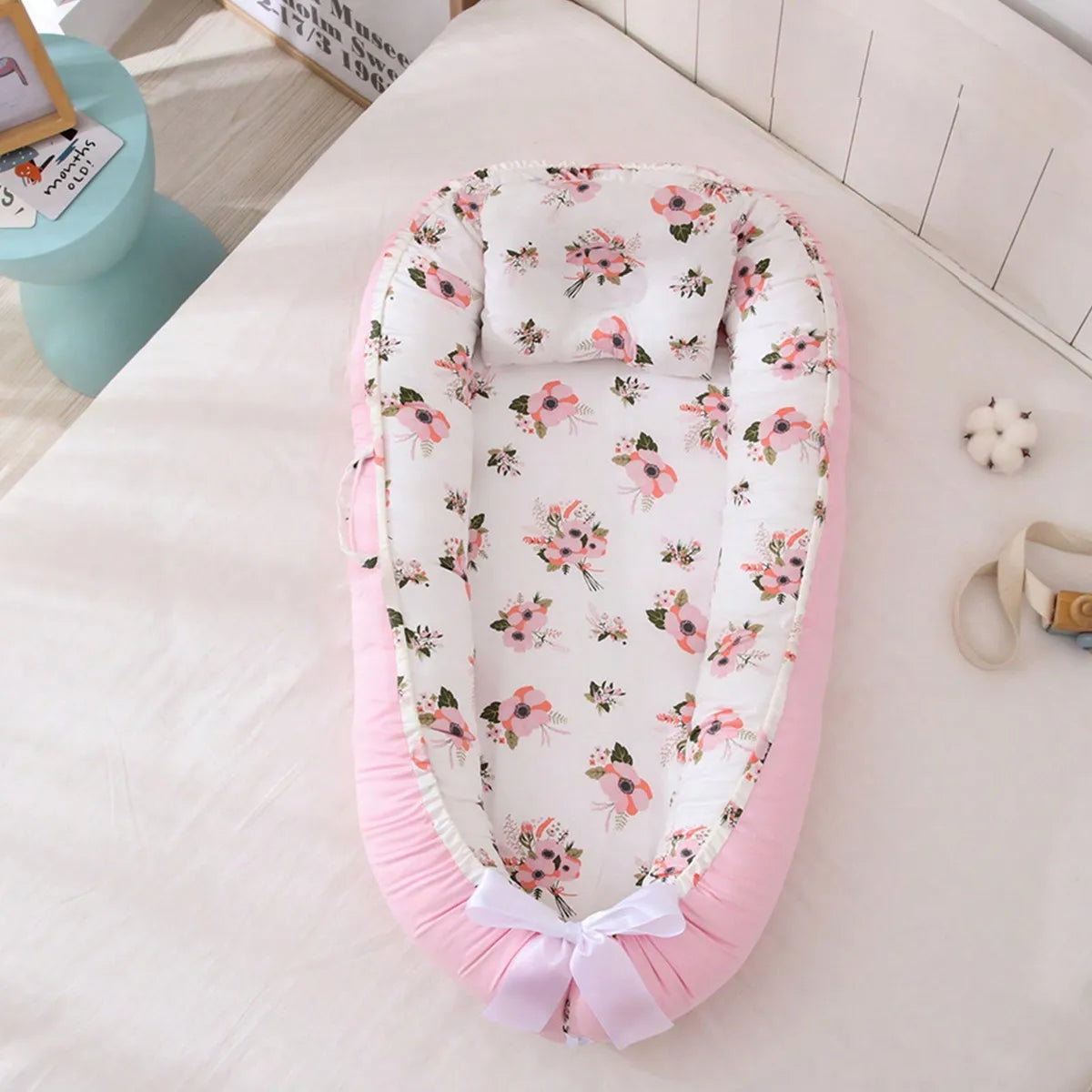 Portable Baby Nest for Co-Sleeping – Adjustable Cotton Newborn Lounger Bed Crib
