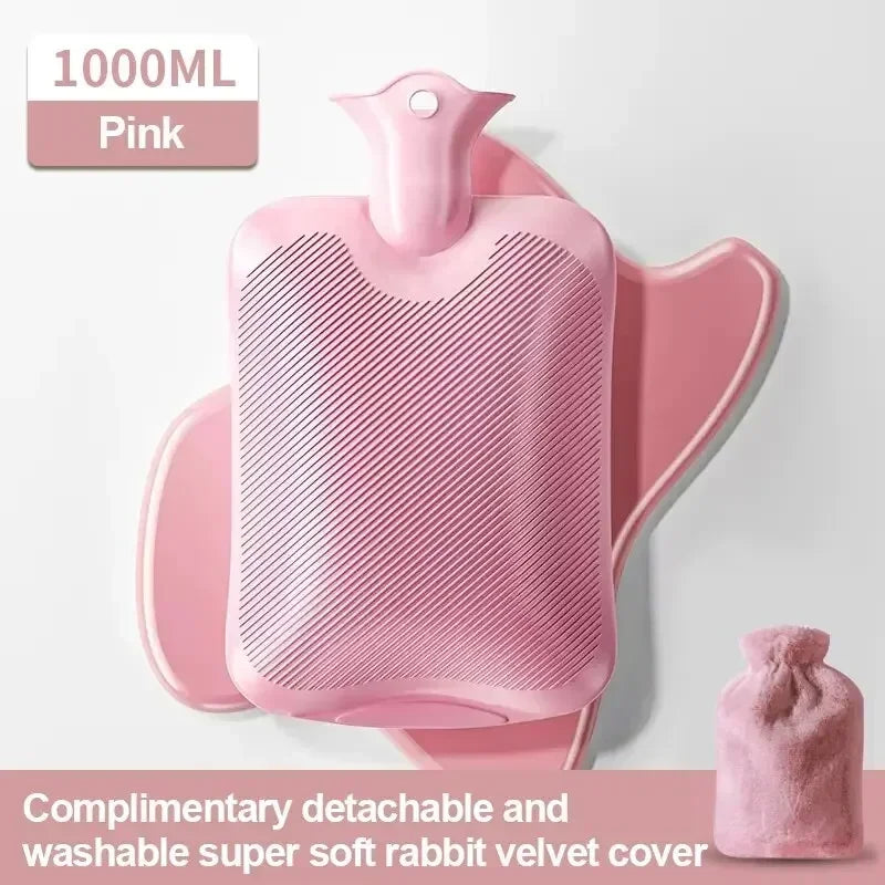 1L/2L Plush Hot Water Bottle with Foot and Belly Warmer Cover – Winter Heating Bag