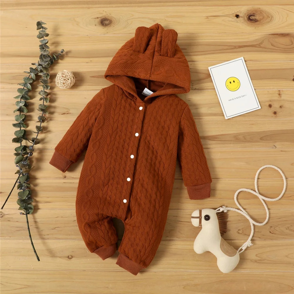 Baby Hooded Romper with Ears – Warm Winter Jumpsuit for Boys & Girls (0–12 Months)