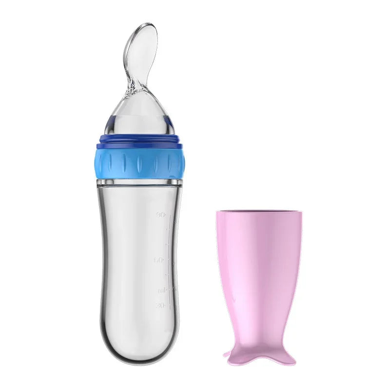 Silicone Baby Bottle with Spoon – Safe Squeeze Feeder for Rice Cereal & Milk Feeding