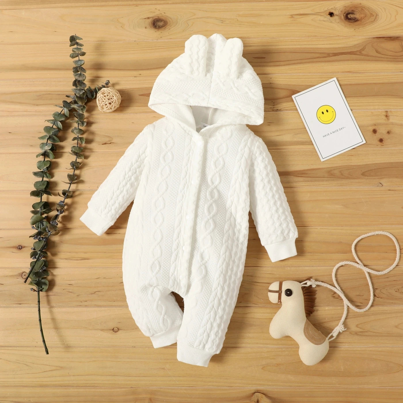 Baby Hooded Romper with Ears – Warm Winter Jumpsuit for Boys & Girls (0–12 Months)