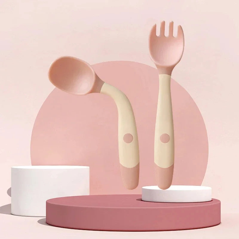 Bendable Twist Baby Fork and Spoon Set – Soft Silicone Tableware for Self-Feeding Training