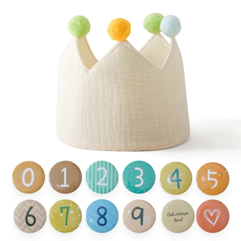 Baby Birthday Crown Hat – Cotton Headband for Kids Aged 0–9 Years