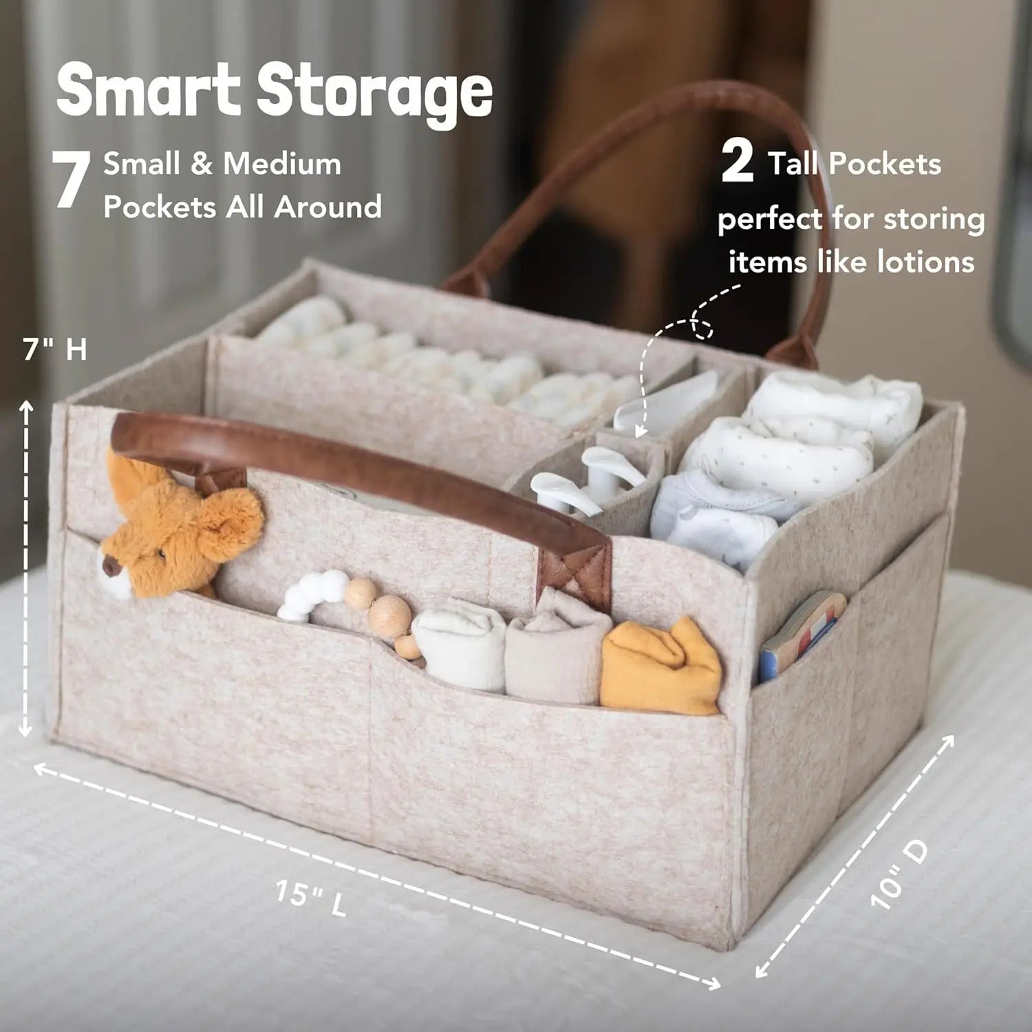 Large Baby Felt Nursery Organizer Caddy – Diaper Bag with Handle & Storage Pockets