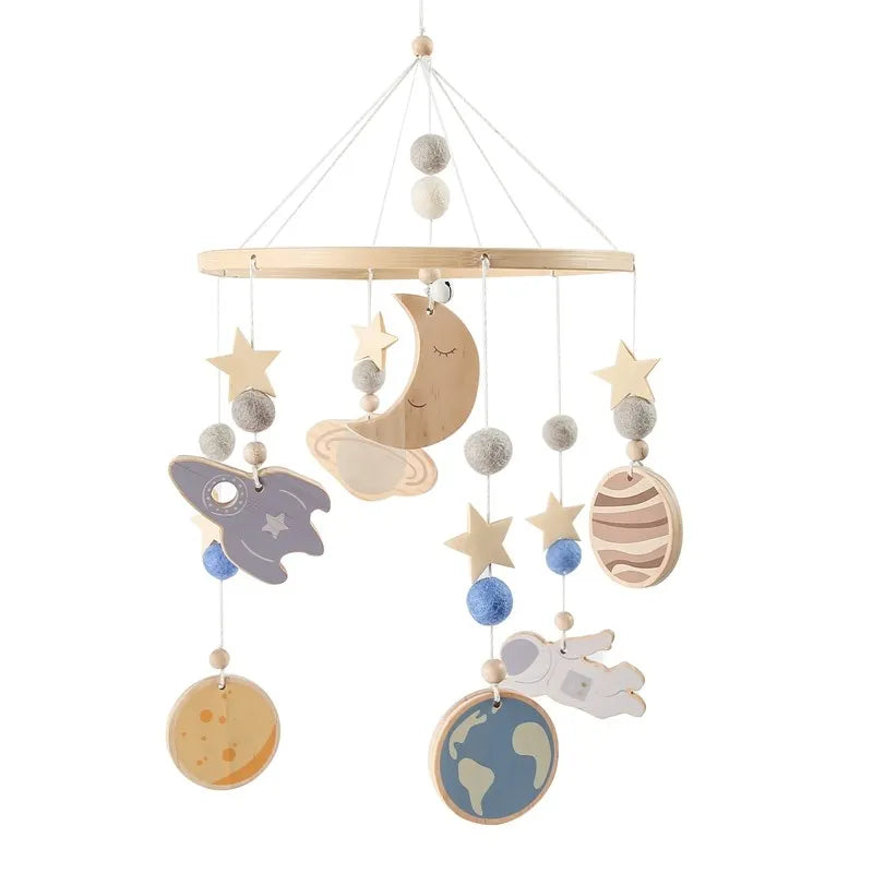 Wooden Crochet Star Baby Crib Mobile – Bed Bell Rattle Toy for Newborn Comfort and Sleep