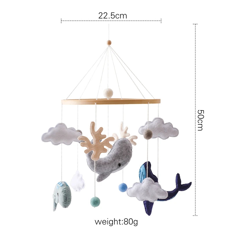 Baby Wooden Crib Mobile with Cartoon Rabbit Rattles | Bed Bell Toy & Arm Bracket for Newborns