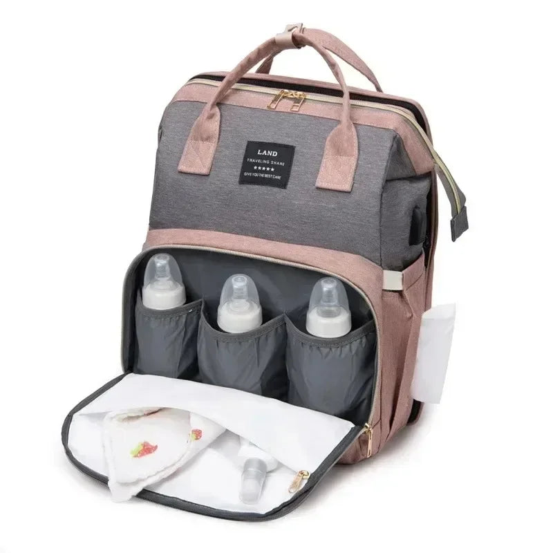 Lightweight Folding Crib Backpack – Large-Capacity Travel Diaper Bag for Moms on the Go