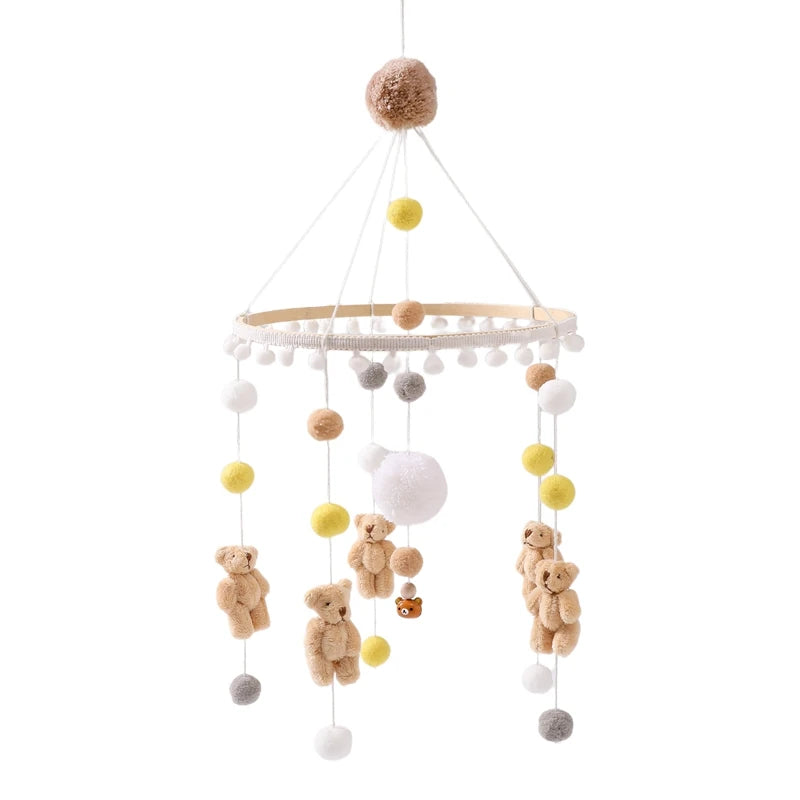 Baby Wooden Crib Mobile with Cartoon Rabbit Rattles | Bed Bell Toy & Arm Bracket for Newborns