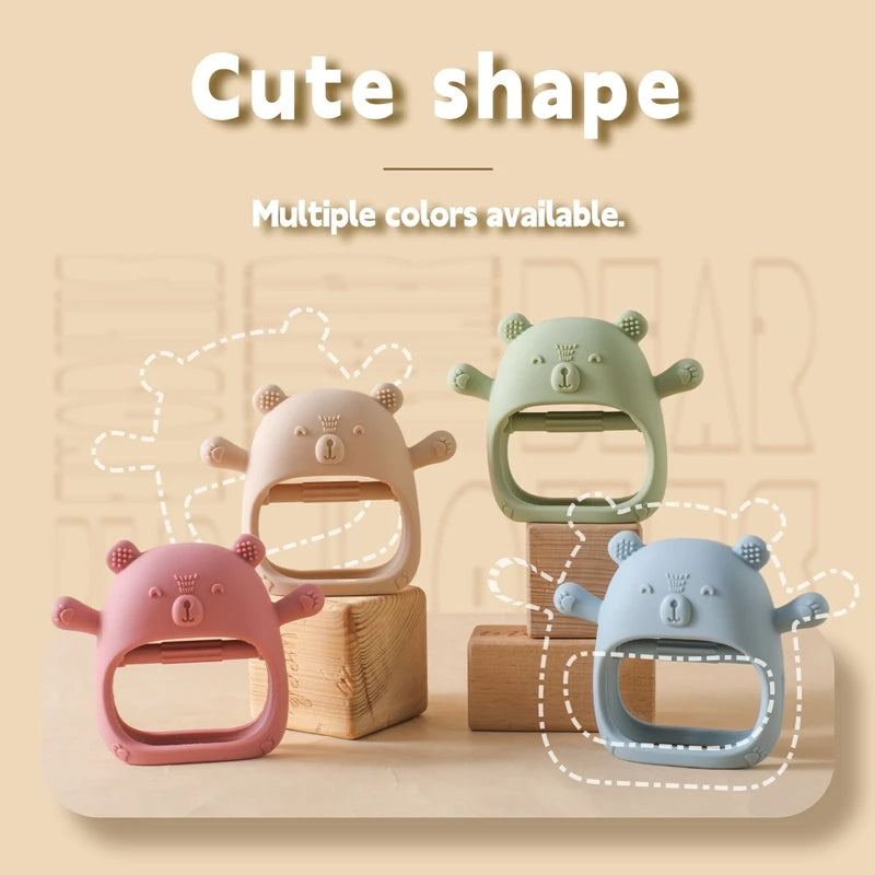 Baby Teether Glove Cartoon Bear | BPA-Free Silicone Molar Mitt for Teething Relief