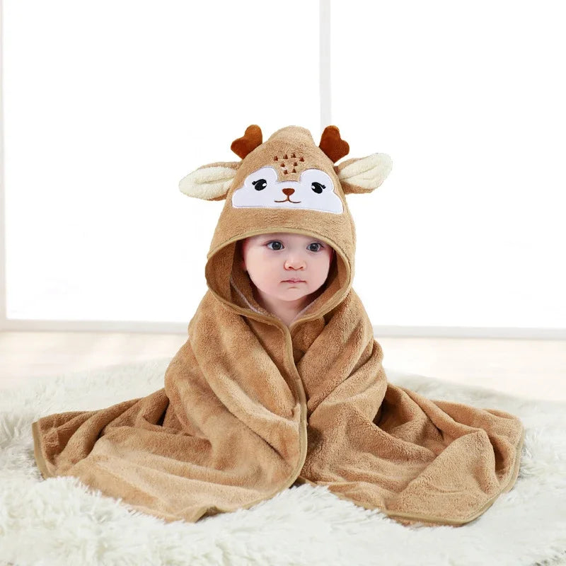 Hooded Baby Bath Towel – Soft Coral Velvet Swaddle Wrap for Newborns