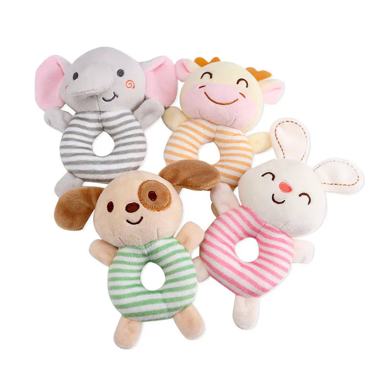 Newborn Plush Animal Rattle – Soft Cartoon Hand Ring Toy