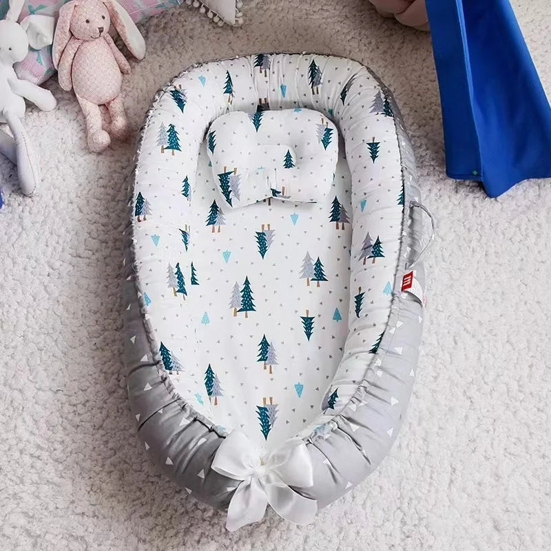 Portable Baby Nest for Co-Sleeping – Adjustable Cotton Newborn Lounger Bed Crib