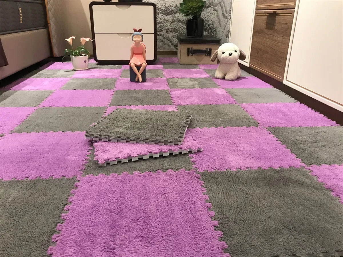 30x30cm Soft Plush Kids Puzzle Play Mat – Interlocking Warm Carpet Tiles for Home & Nursery Use