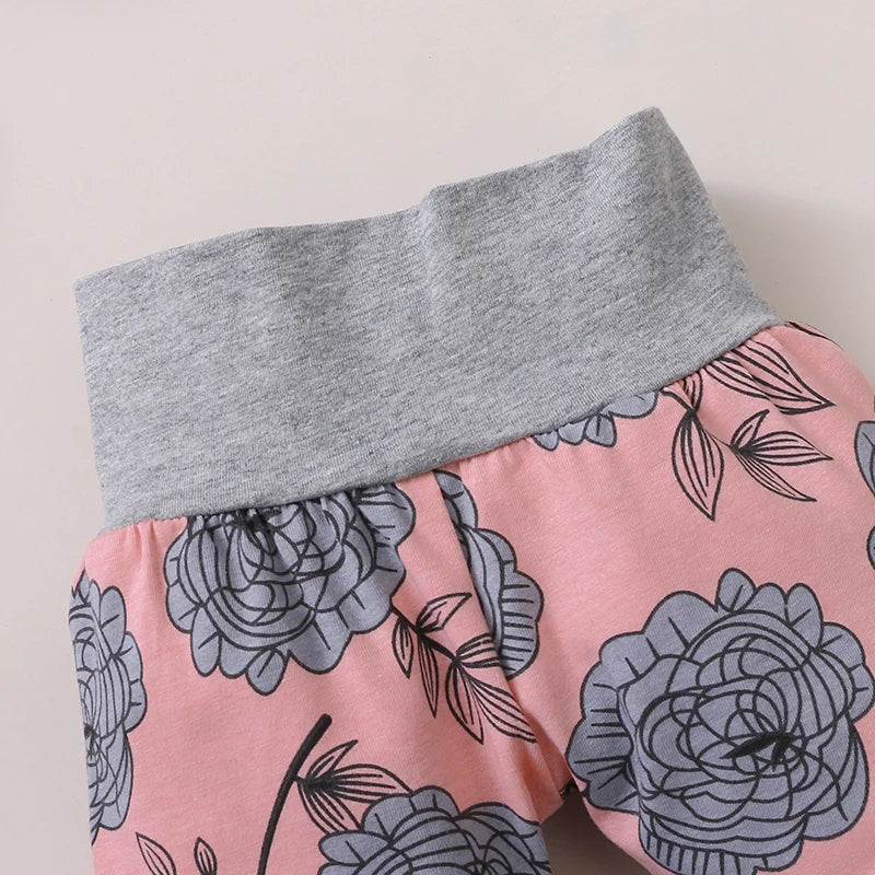 Baby Girl 4PCS Romper Outfit – Rose Pants, Hat & Headband Set (0–18 Months)
