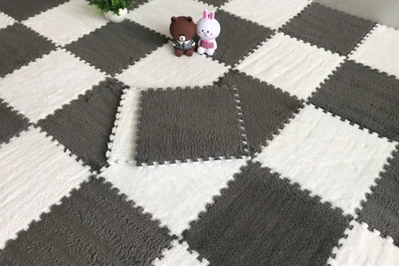 30x30cm Soft Plush Kids Puzzle Play Mat – Interlocking Warm Carpet Tiles for Home & Nursery Use