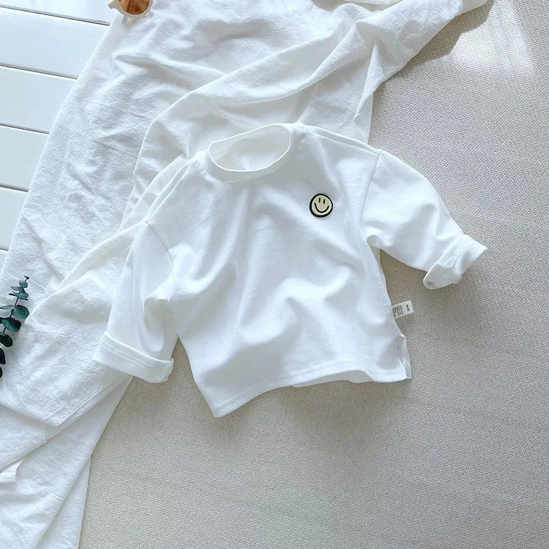 Child Long Sleeve T-Shirt – Korean Style Loose Fit Striped Crewneck for Boys & Girls