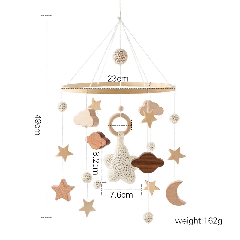 Baby Wooden Crib Mobile with Cartoon Rabbit Rattles | Bed Bell Toy & Arm Bracket for Newborns