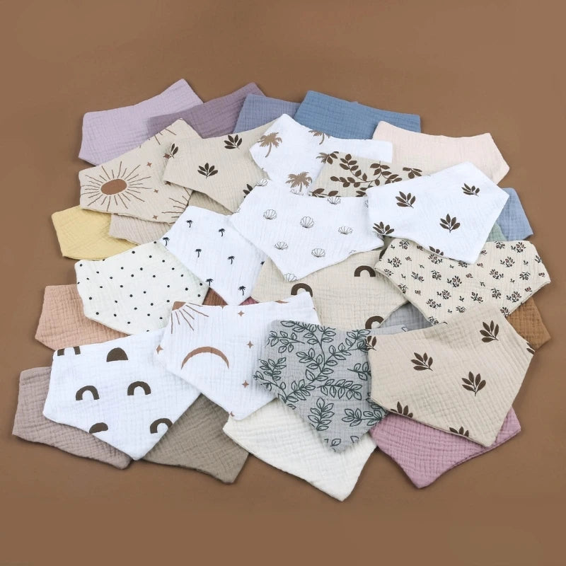 4PCS Soft Cotton Baby Bibs – Absorbent Muslin Snap Bib Set for Feeding, Drooling & Teething