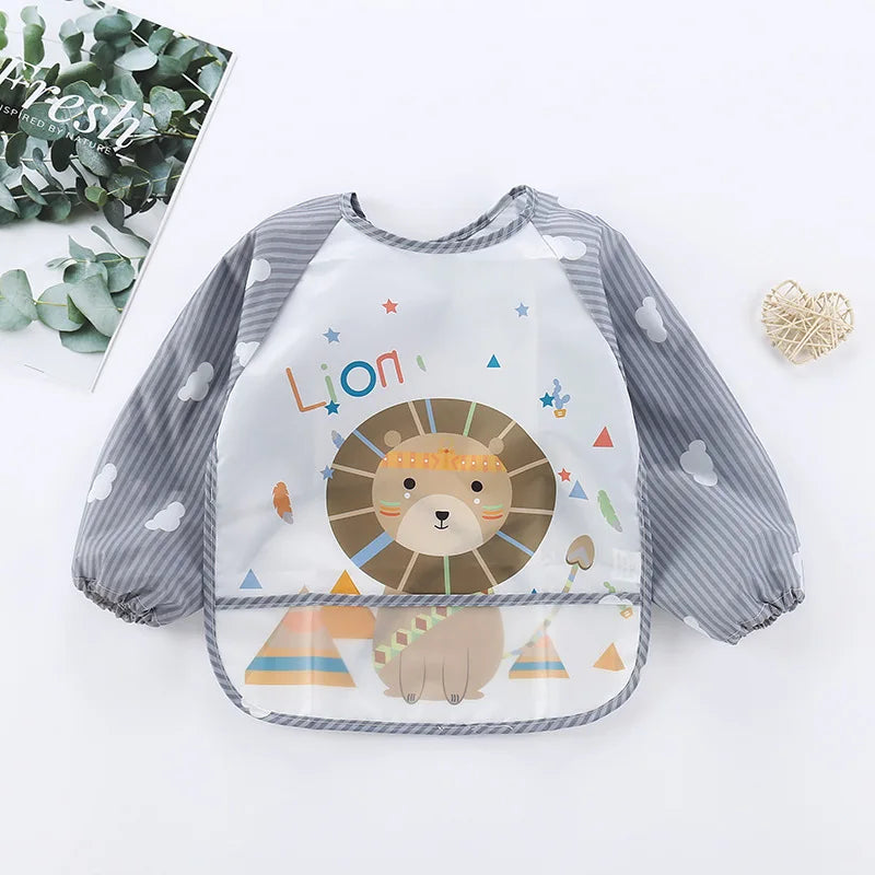 Waterproof Cartoon Baby Bib – Long Sleeve Feeding Apron with Pocket for 0–3Y