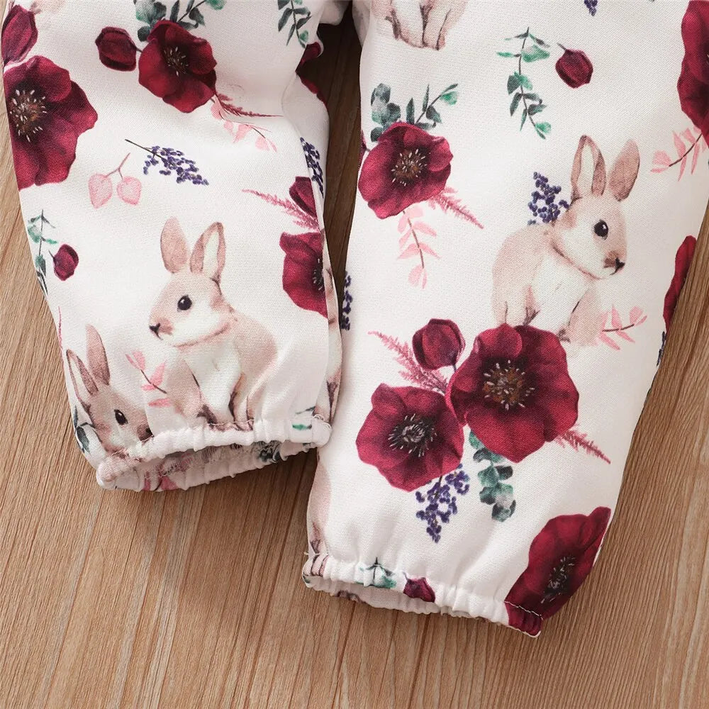 Baby Girl 3PCS Outfit – Floral Romper, Strap Pants & Headband Set (0–24M)