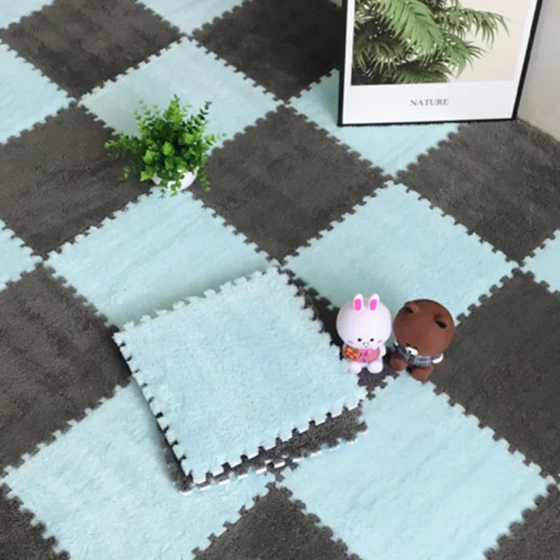 30x30cm Soft Plush Kids Puzzle Play Mat – Interlocking Warm Carpet Tiles for Home & Nursery Use