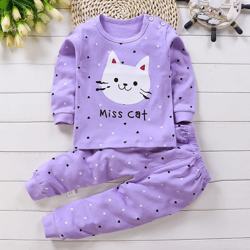 Cotton Baby Girl Clothing Set – Cartoon Spring Pyjamas for 6M to 5Y