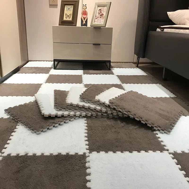 30x30cm Soft Plush Kids Puzzle Play Mat – Interlocking Warm Carpet Tiles for Home & Nursery Use