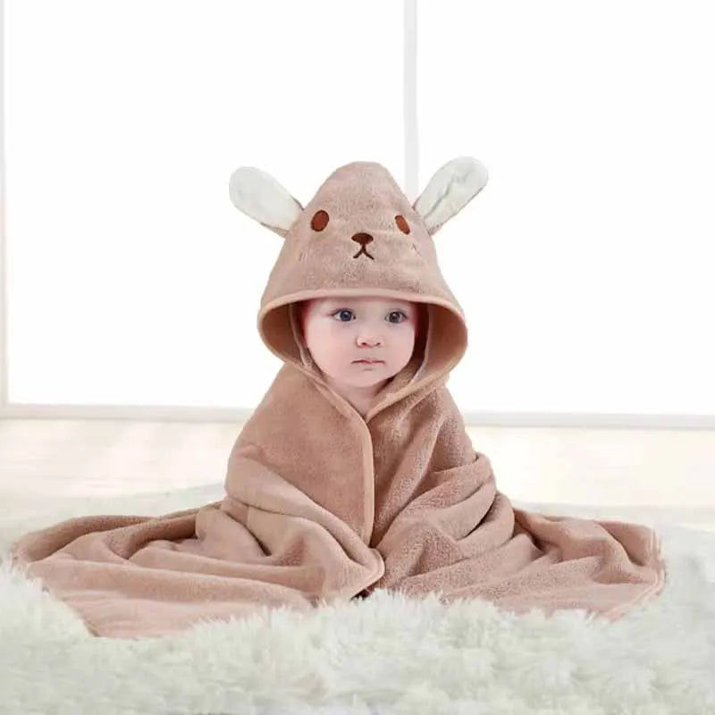 Hooded Baby Bath Towel – Soft Coral Velvet Swaddle Wrap for Newborns