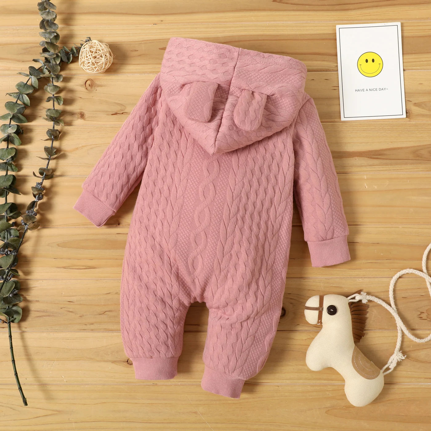 Baby Hooded Romper with Ears – Warm Winter Jumpsuit for Boys & Girls (0–12 Months)