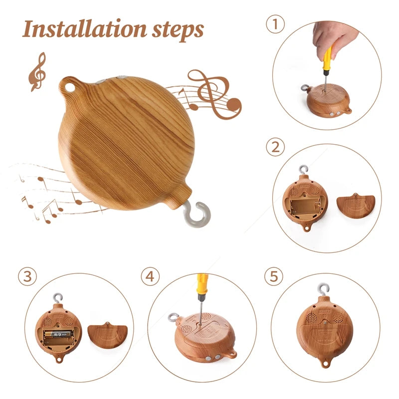Revolving Music Box – Wooden Hanging Rattle Crib Toy for Newborns