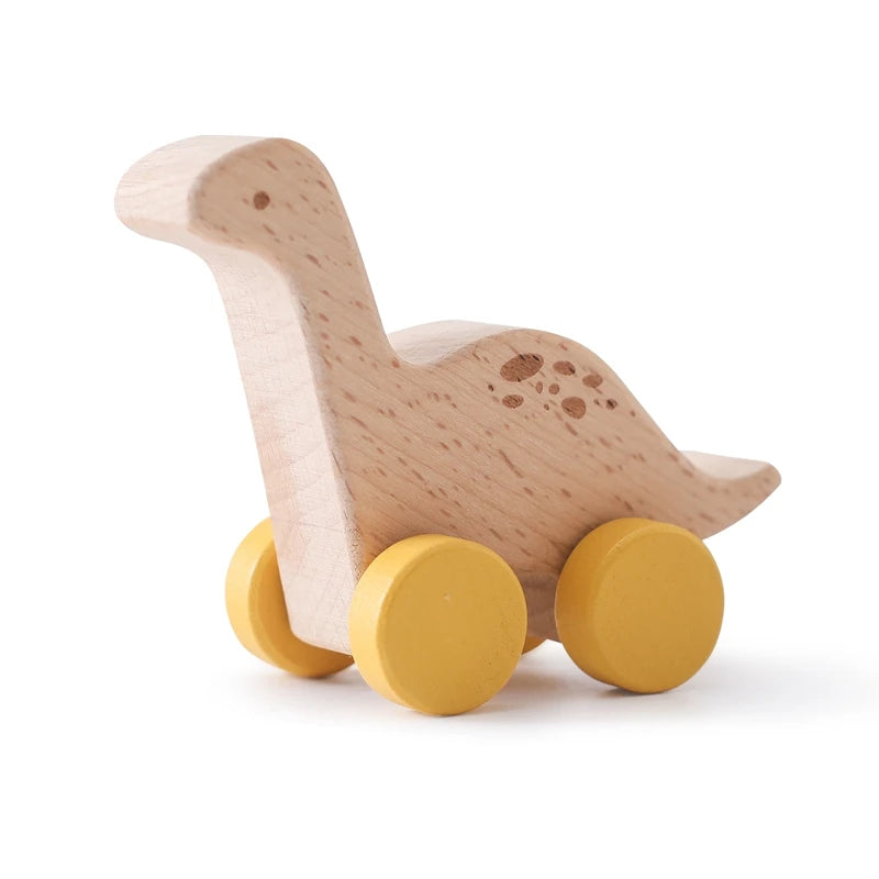 Wooden Dinosaur Car Teether – Montessori Educational Toy for Teething Babies