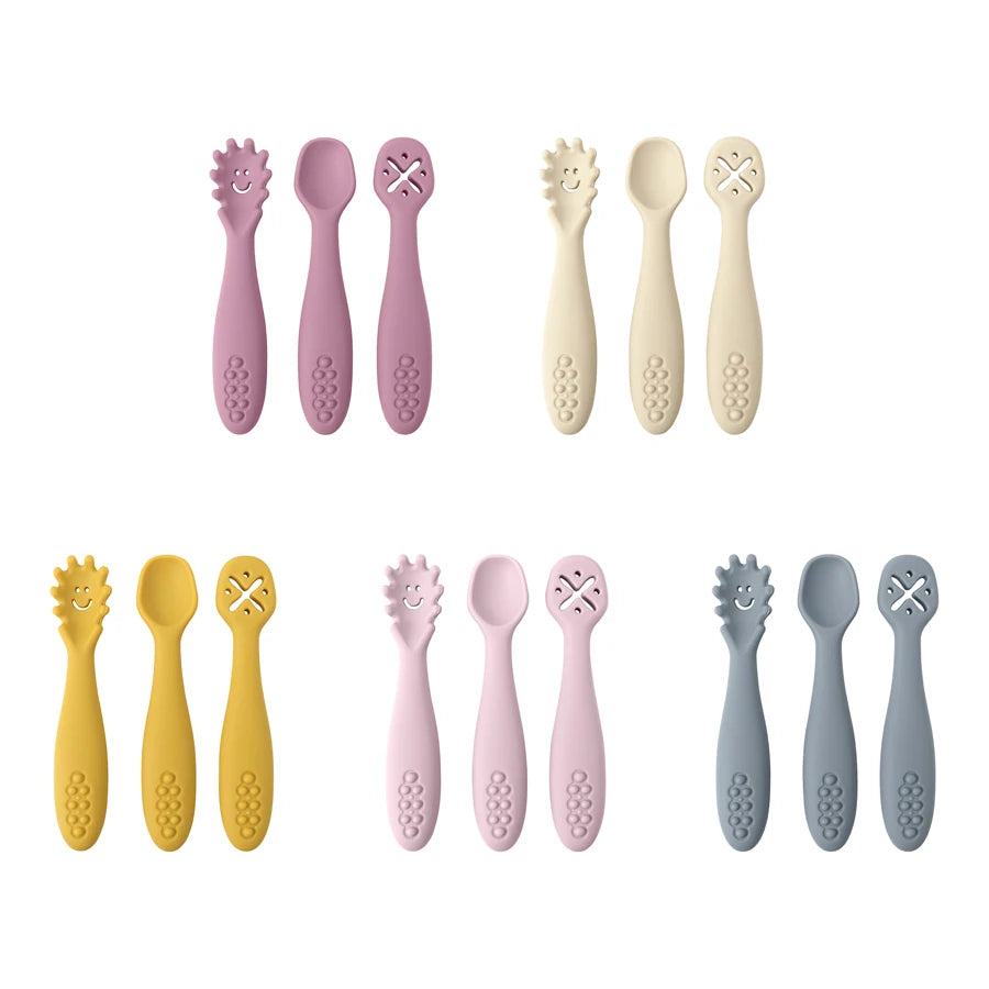 3PCS Silicone Baby Feeding Spoons – Toddler Weaning Utensils Set for Self-Feeding