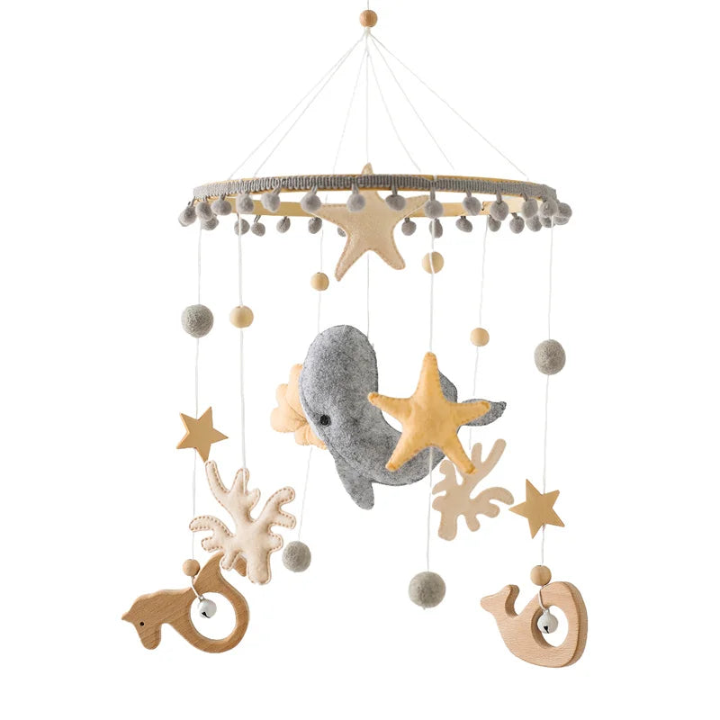 Baby Wooden Crib Mobile with Cartoon Rabbit Rattles | Bed Bell Toy & Arm Bracket for Newborns