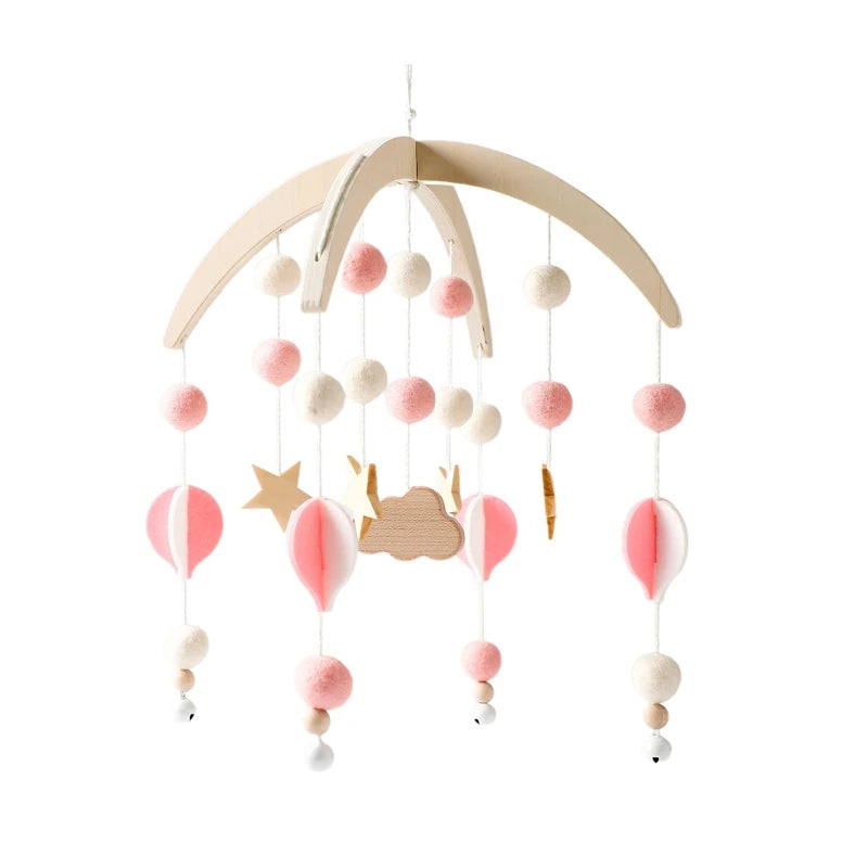 Baby Wooden Crib Mobile with Cartoon Rabbit Rattles | Bed Bell Toy & Arm Bracket for Newborns