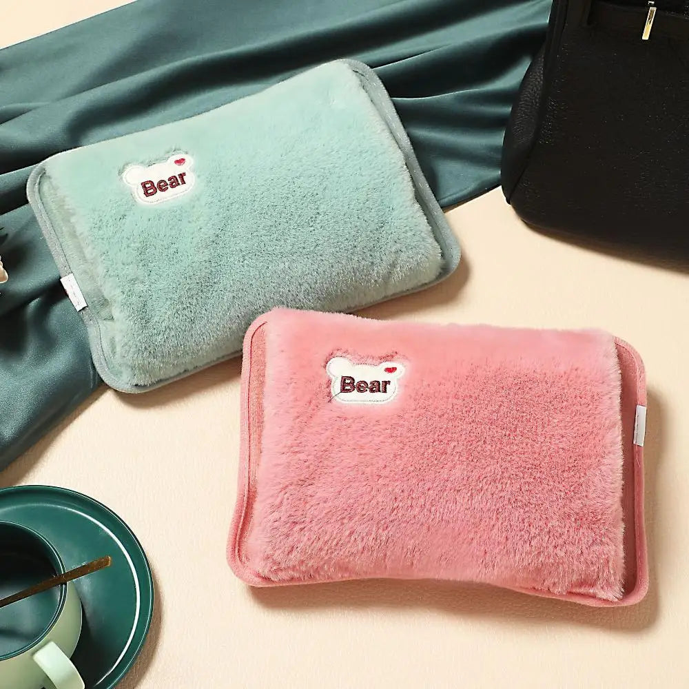 Rechargeable Electric Hot Water Bottle with Rabbit Fur Cover – Safe Reusable Hand Warmer 500W