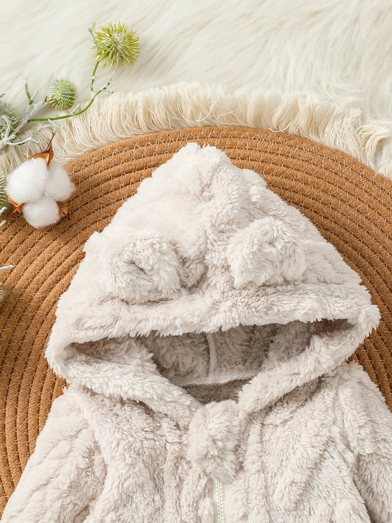 Baby Boys Winter Plush Zipper Hoodie Jumpsuit – Warm Long Sleeve Outfit for Newborns