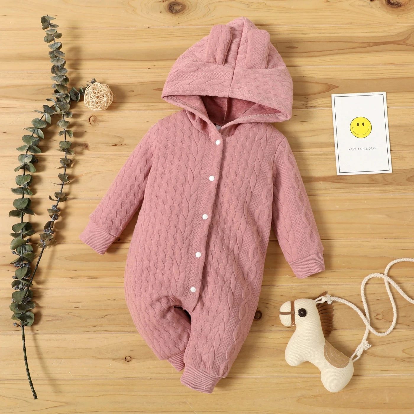 Baby Hooded Romper with Ears – Warm Winter Jumpsuit for Boys & Girls (0–12 Months)