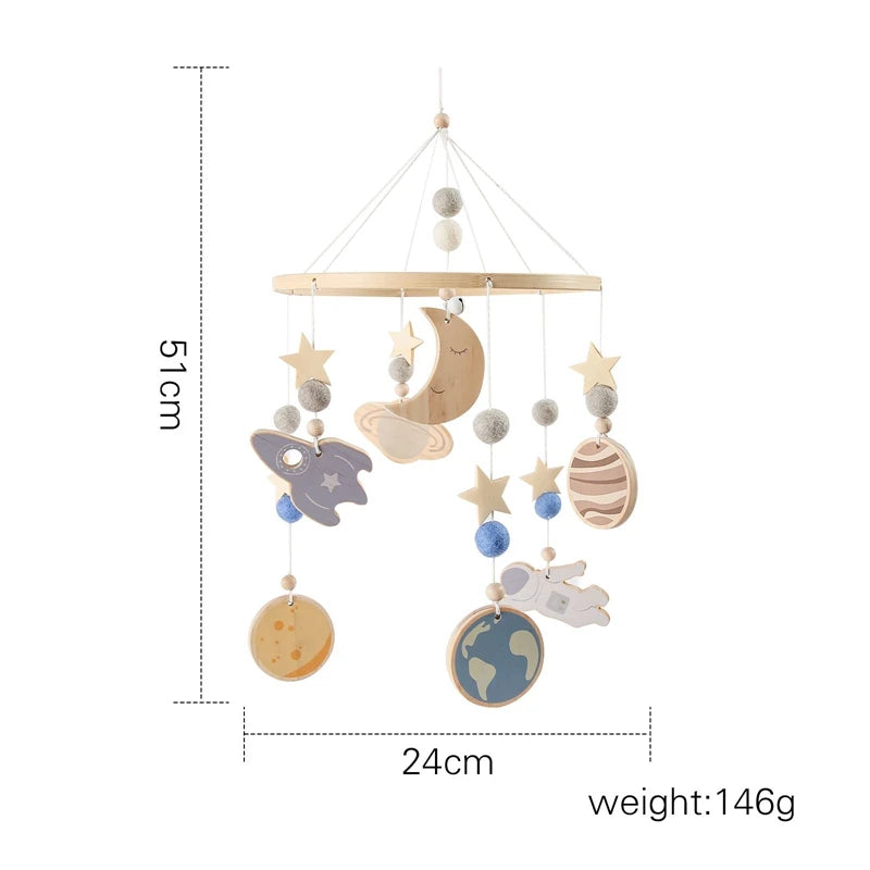 Baby Wooden Crib Mobile with Cartoon Rabbit Rattles | Bed Bell Toy & Arm Bracket for Newborns