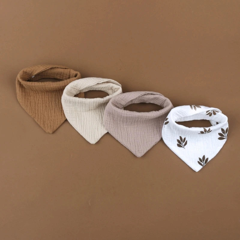 4PCS Soft Cotton Baby Bibs – Absorbent Muslin Snap Bib Set for Feeding, Drooling & Teething
