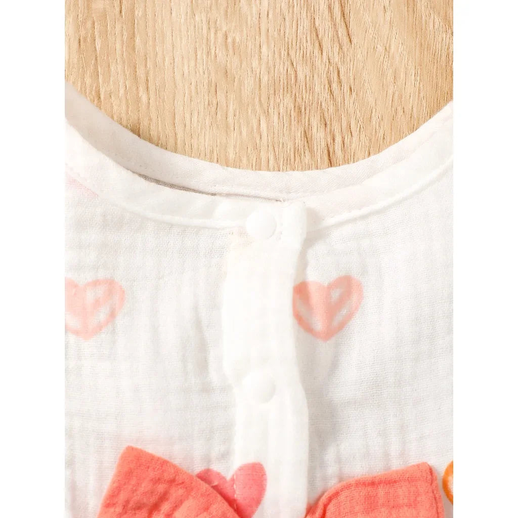 2PCS Baby Girl Dress Set – Love Print Sleeveless Dress with Hat (0–9 Months)