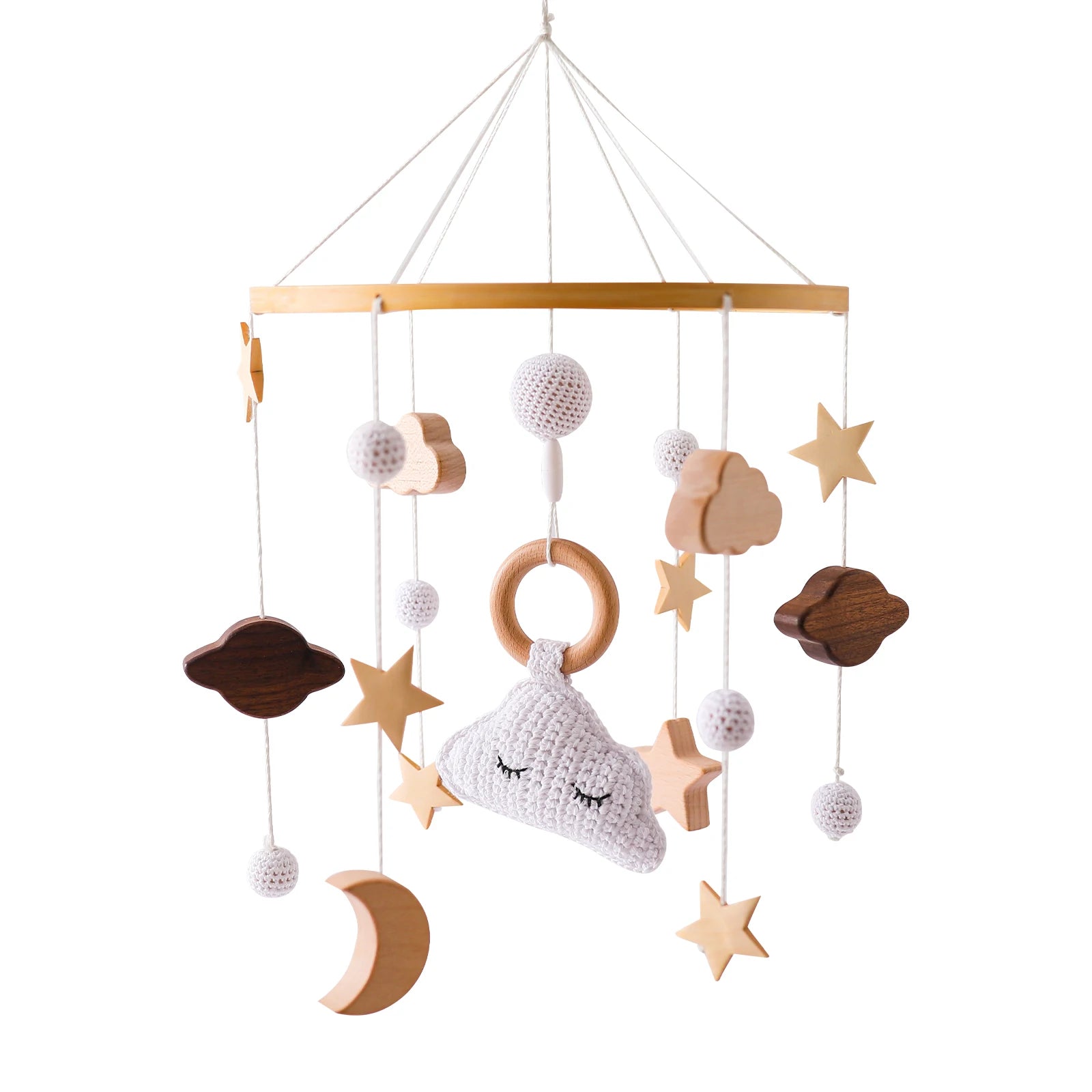 Baby Wooden Crib Mobile with Cartoon Rabbit Rattles | Bed Bell Toy & Arm Bracket for Newborns