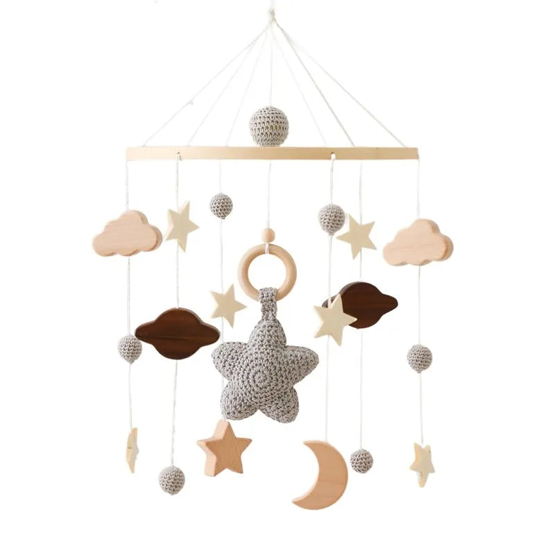Wooden Crochet Star Baby Crib Mobile – Bed Bell Rattle Toy for Newborn Comfort and Sleep