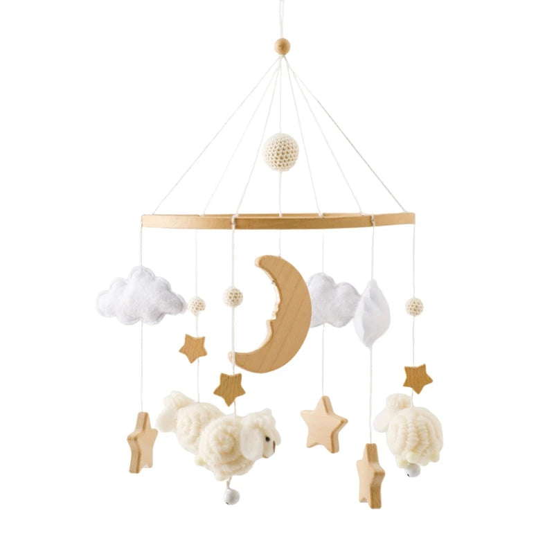 Wooden Crochet Star Baby Crib Mobile – Bed Bell Rattle Toy for Newborn Comfort and Sleep