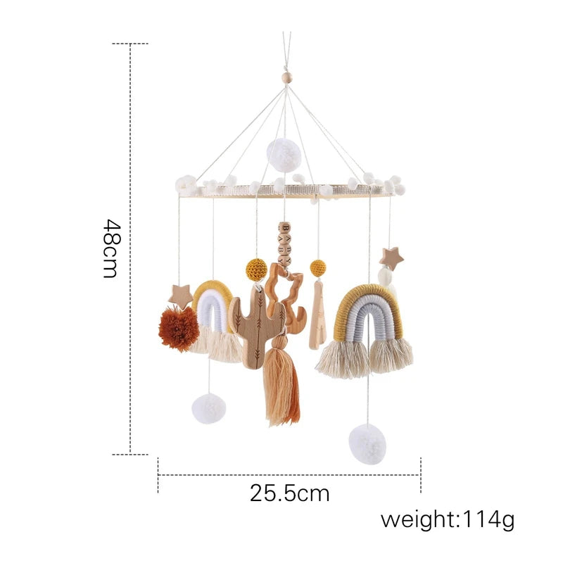 Baby Wooden Crib Mobile with Cartoon Rabbit Rattles | Bed Bell Toy & Arm Bracket for Newborns