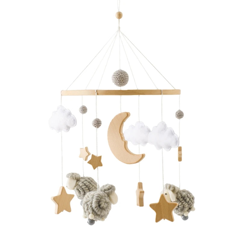 Wooden Crochet Star Baby Crib Mobile – Bed Bell Rattle Toy for Newborn Comfort and Sleep