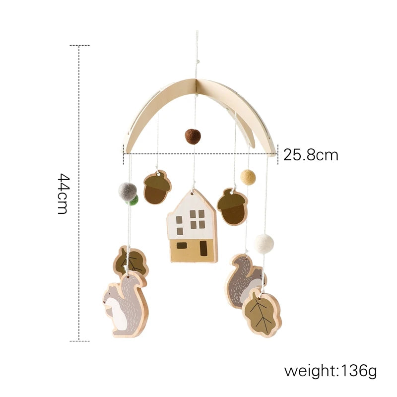 Baby Wooden Crib Mobile with Cartoon Rabbit Rattles | Bed Bell Toy & Arm Bracket for Newborns