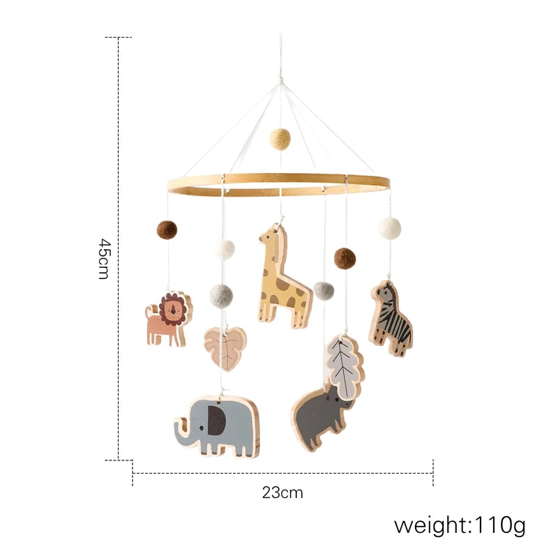 Baby Wooden Crib Mobile with Cartoon Rabbit Rattles | Bed Bell Toy & Arm Bracket for Newborns